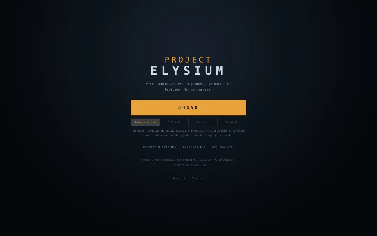 Página inicial do Project Elysium