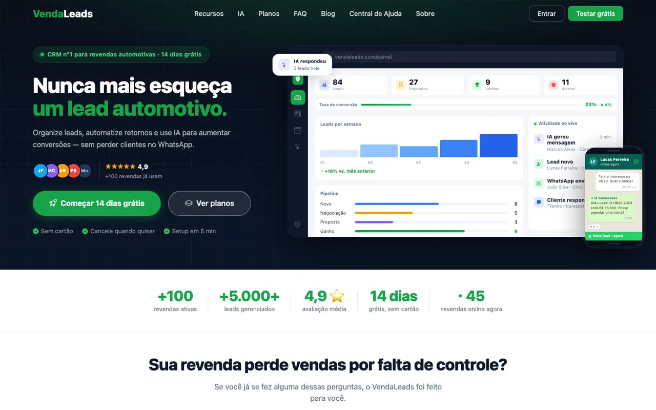 Página inicial do VendaLeads